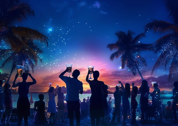 Photo beach club night party with beautiful sky background