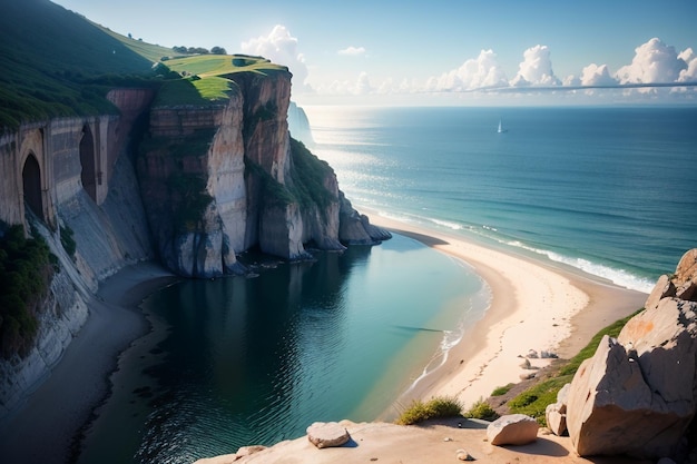 A beach on the coast of the island of algarve