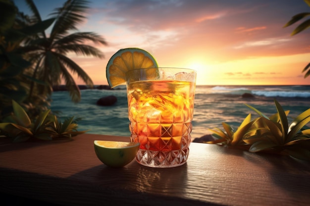 Beach cocktail ocean evening Generate AI