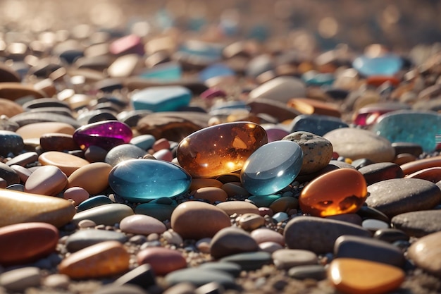 Foto sulla spiaggia c'è uno sfondo colorato di ciottoli e pietre