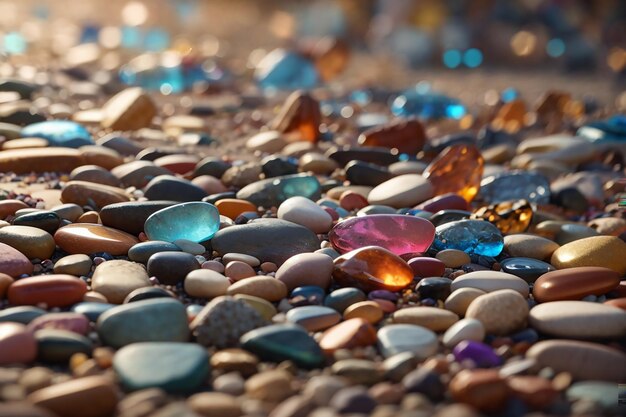 사진 해변 다채로운 자갈 돌 바탕