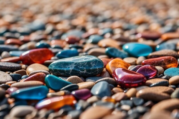 해변 다채로운 자갈 돌 바탕