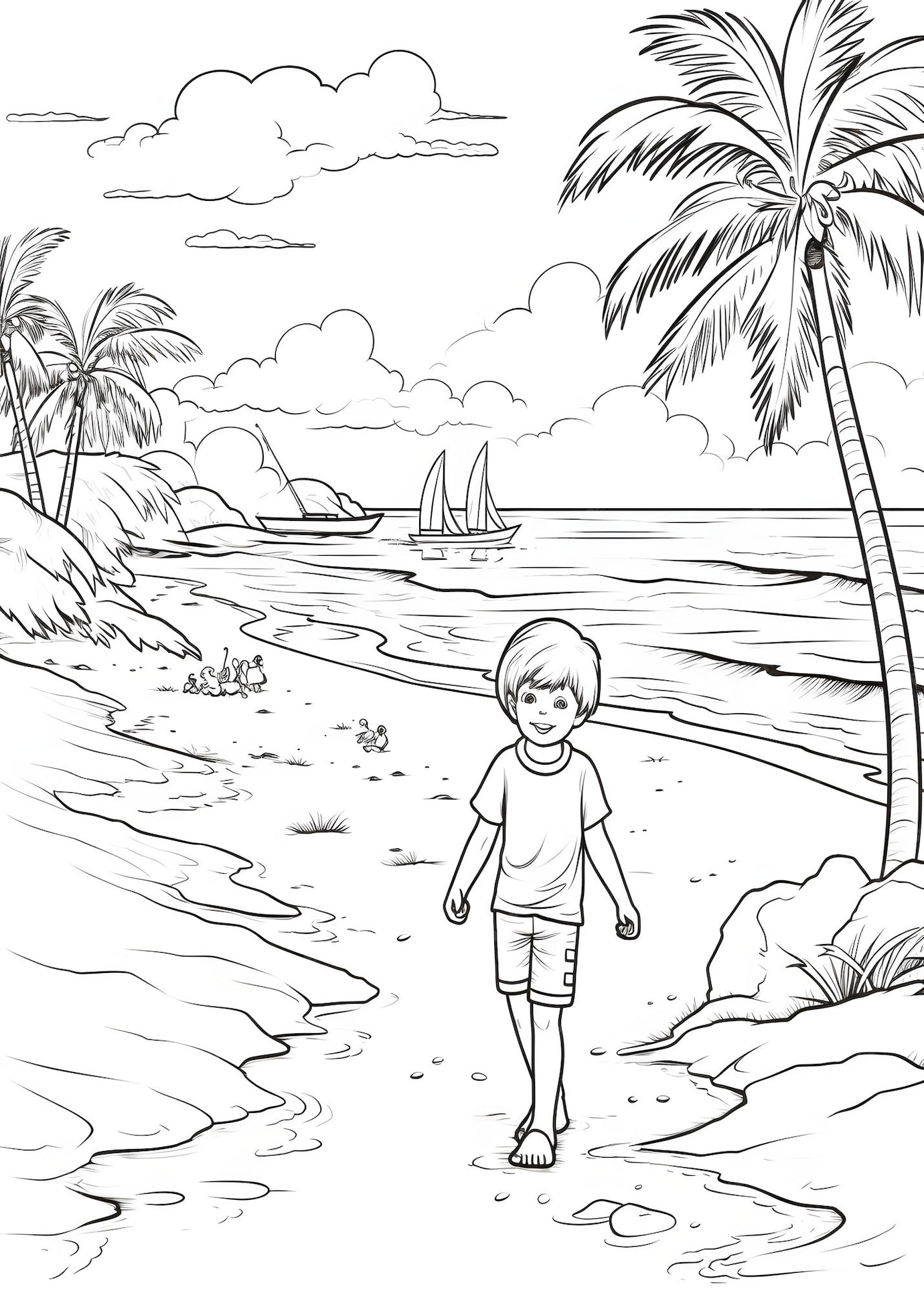 Premium Photo Beach Coloring Page Beach outline coloring page Beach
