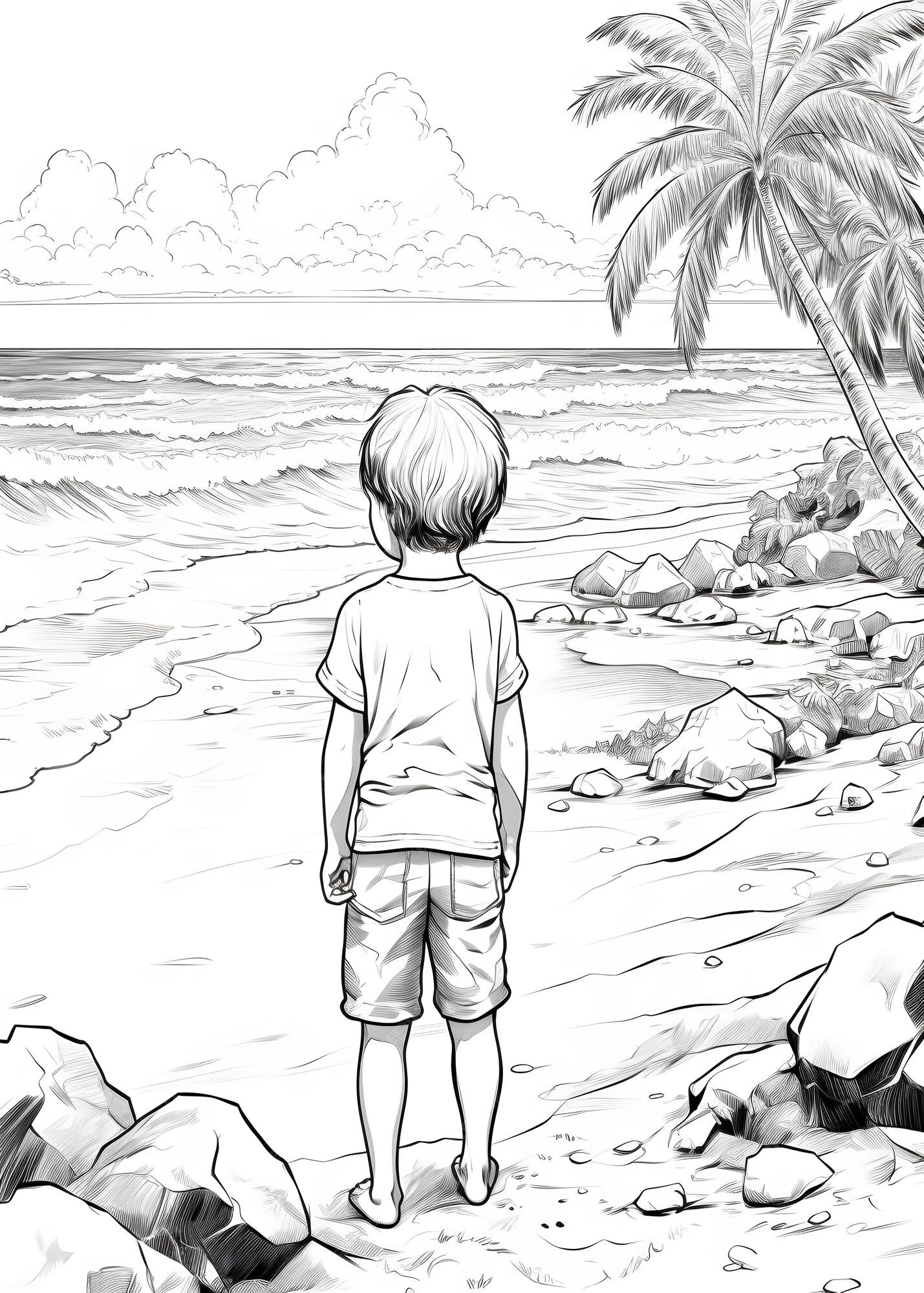 Beach Coloring Page Beach outline coloring page Beach Scenery line art