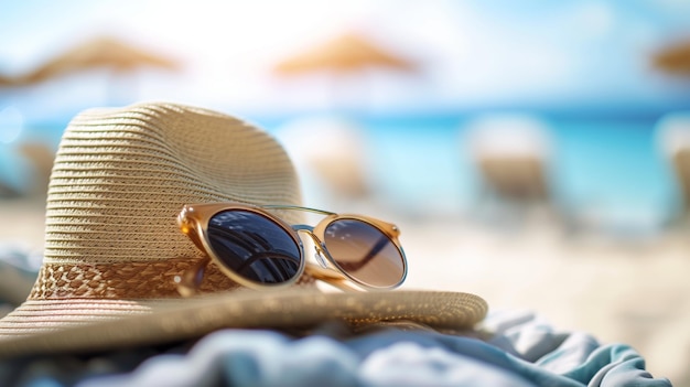 Beach Day Essentials Hat and Shades with Copyspace