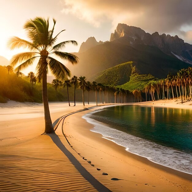 Beach day with palm trees