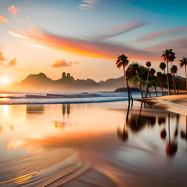 Beach day with palm trees