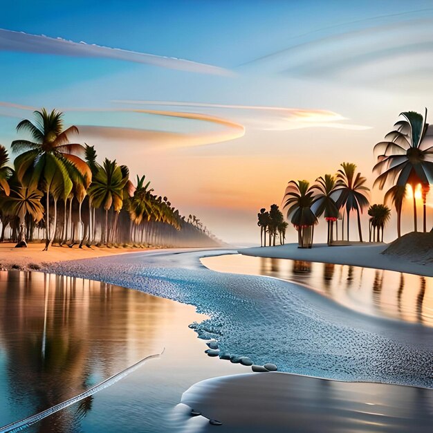 Beach day with palm trees