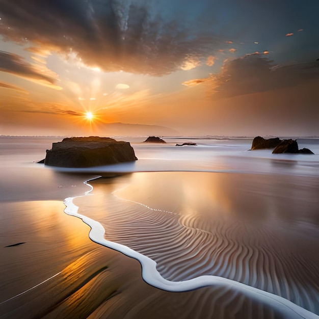 Beach at dorm with horizon sunrise