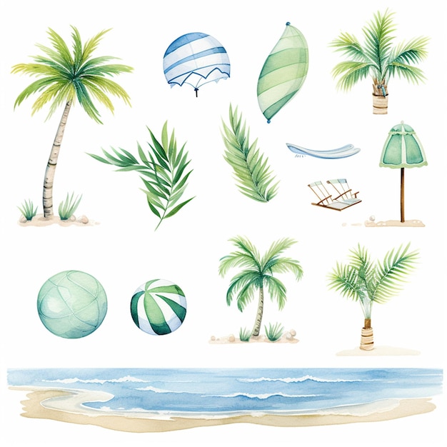 Photo a beach elements beach umbrella icon