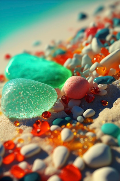 Photo beach filled with lots of different colored stones generative ai