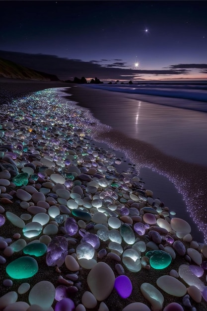 Beach filled with lots of rocks next to the ocean generative ai