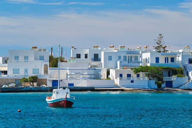 The beach and fishing village of pollonia in milos greece