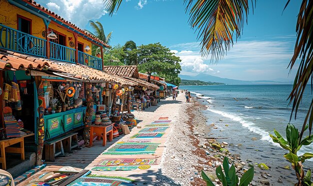 a beach front with a building that says  the name  on it