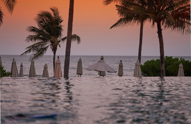 Beach front with water pool