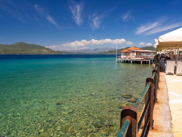 Beach Greek spa resort  of LoutraEdipsou on the island of Evia Euboea in the Aegean Sea in Greece