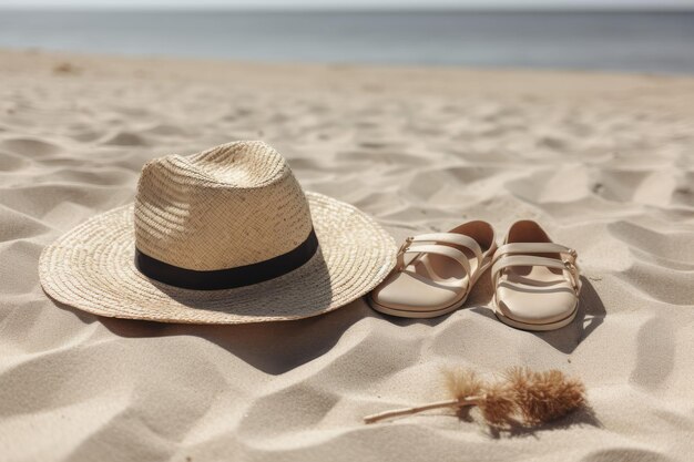 Beach hat sand shoes Towel fashion Generate Ai