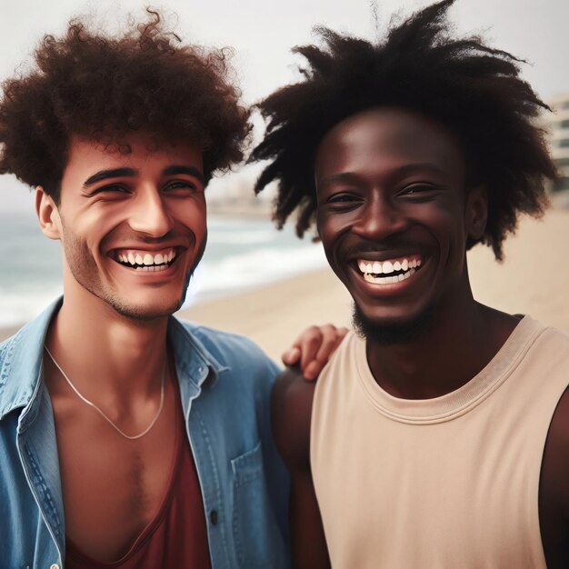 Foto vacanze in spiaggia con persone di paesi diversi