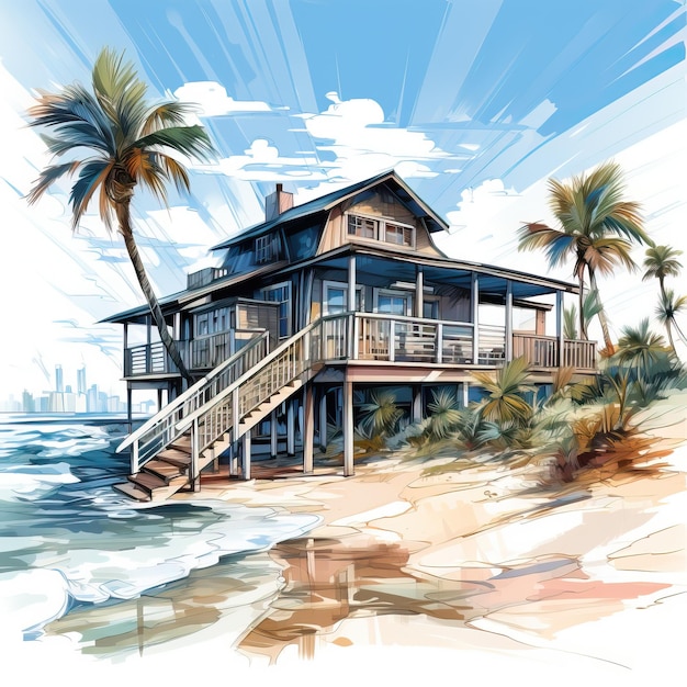 beach house illustration