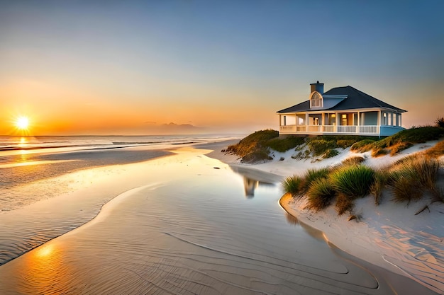 Пляжный домик на закате