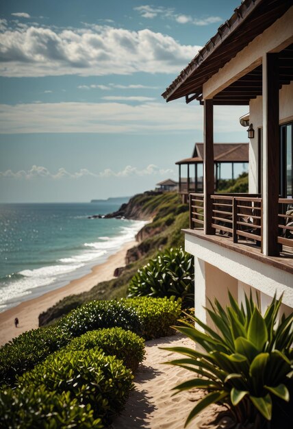 Foto una casa in spiaggia con un balcone che si affaccia sull'oceano