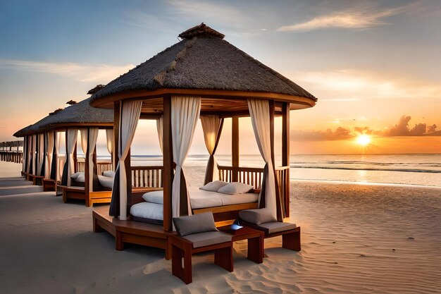 A beach hut with a view of the ocean.