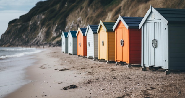 Photo beach huts on the north sea coast in england uk