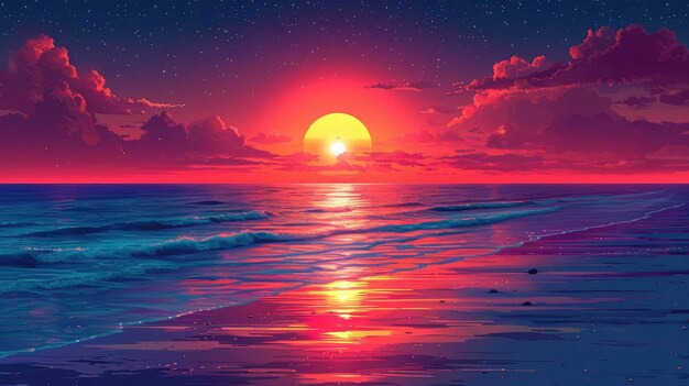 ビーチ・イディール 美しいオレンジ色の夕暮れ 背景のバナー HD