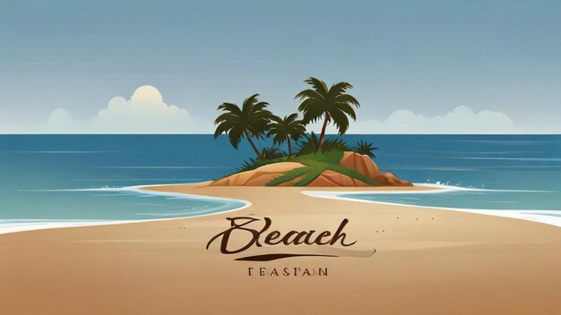 Photo beach island landscape vector illustration logo design summer background