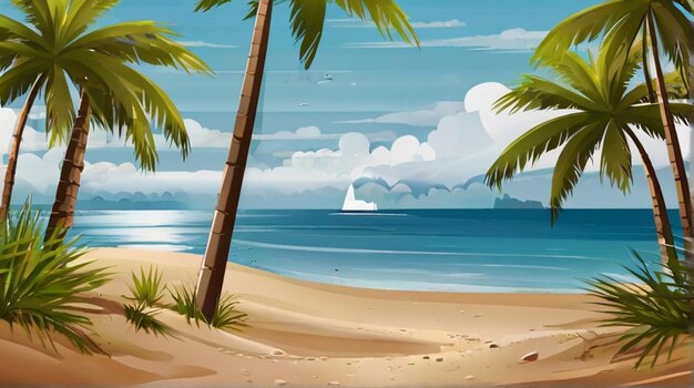 Beach island landscape vector illustration logo design Summer Background