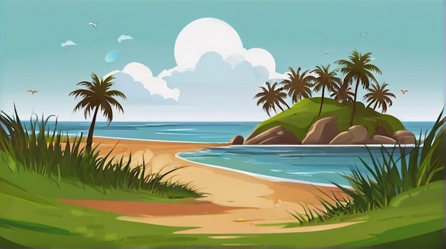 Beach island landscape vector illustration logo design Summer Background