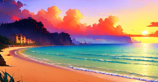 Beach Landscape Panoramic Wall Art Digital Generated AI beautiful banner