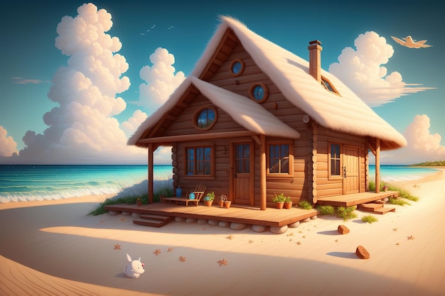 beach log cabin background