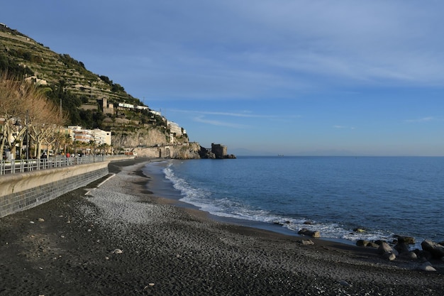 The beach of Maiori a town on the Amalfi coast in Italy