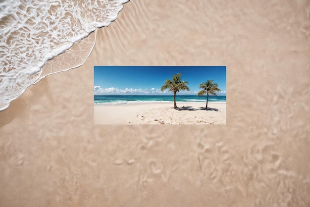パームの木と海のあるビーチの背景のビーチモックアップ