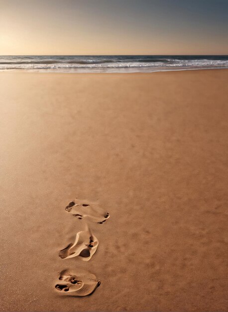 Foto impronte sullo sfondo della spiaggia al tramonto