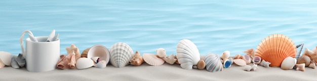 Beach objects banner on soft blue background ai artwork