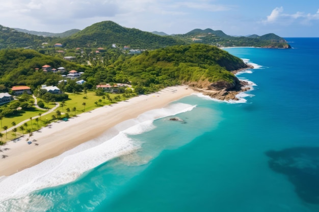 the beach and the ocean from above