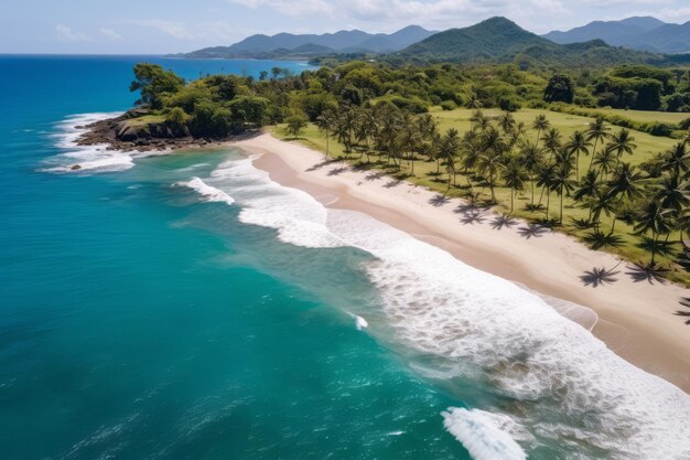 the beach and the ocean from above