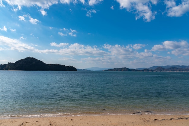 The beach of Okunoshima Rabbit Island in the Seto Inland Sea Hiroshima prefecture Japan