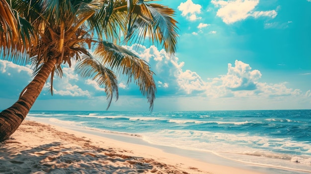 beach and palm on sea with nice sky background