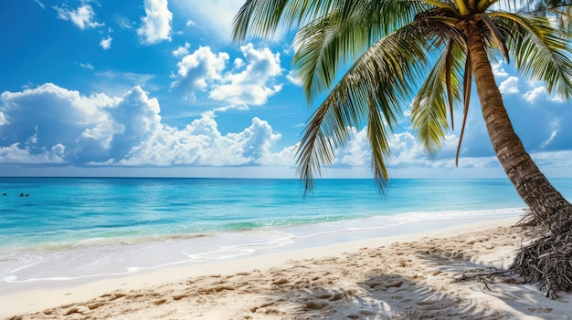 beach and palm on sea with nice sky background