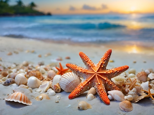 Beach Paradise Sea Star and Seashells on a Tropical Shore