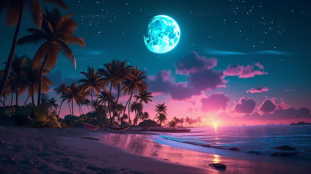 beach party palm trees moon sand