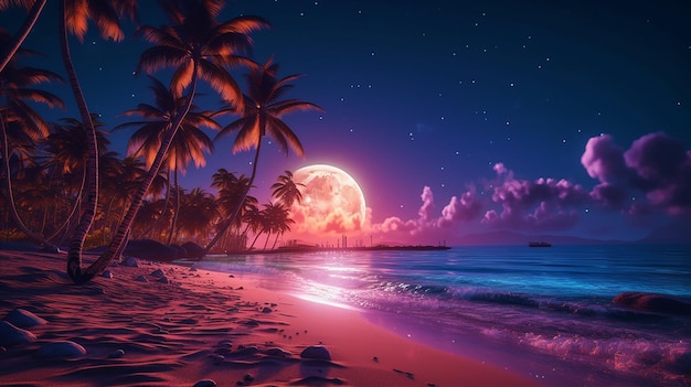 пляжная вечеринка пальмы луна песок