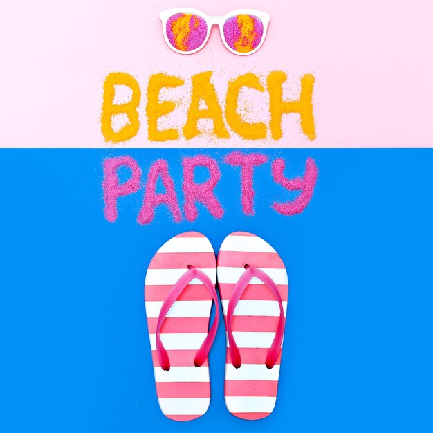 Photo beach party vacation set flip flops minimal fashion art