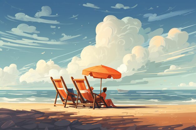 Foto sfondio di riposo in spiaggia con una coppia in chaise lounge in mare
