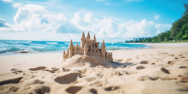 Beach sand castle on the beach Vacation concept