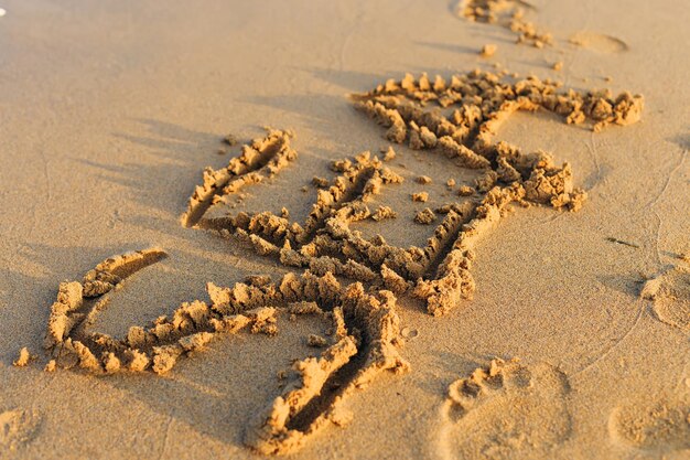 Beach sand summer inscription on the wet sand