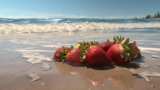 Beach scene showcasing a luscious strawberry Generative AI